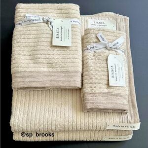 🎁BIANCA Bath Towel Set - Dark Oatmeal with Taupe Wide Ridged Woven Border - 6PC